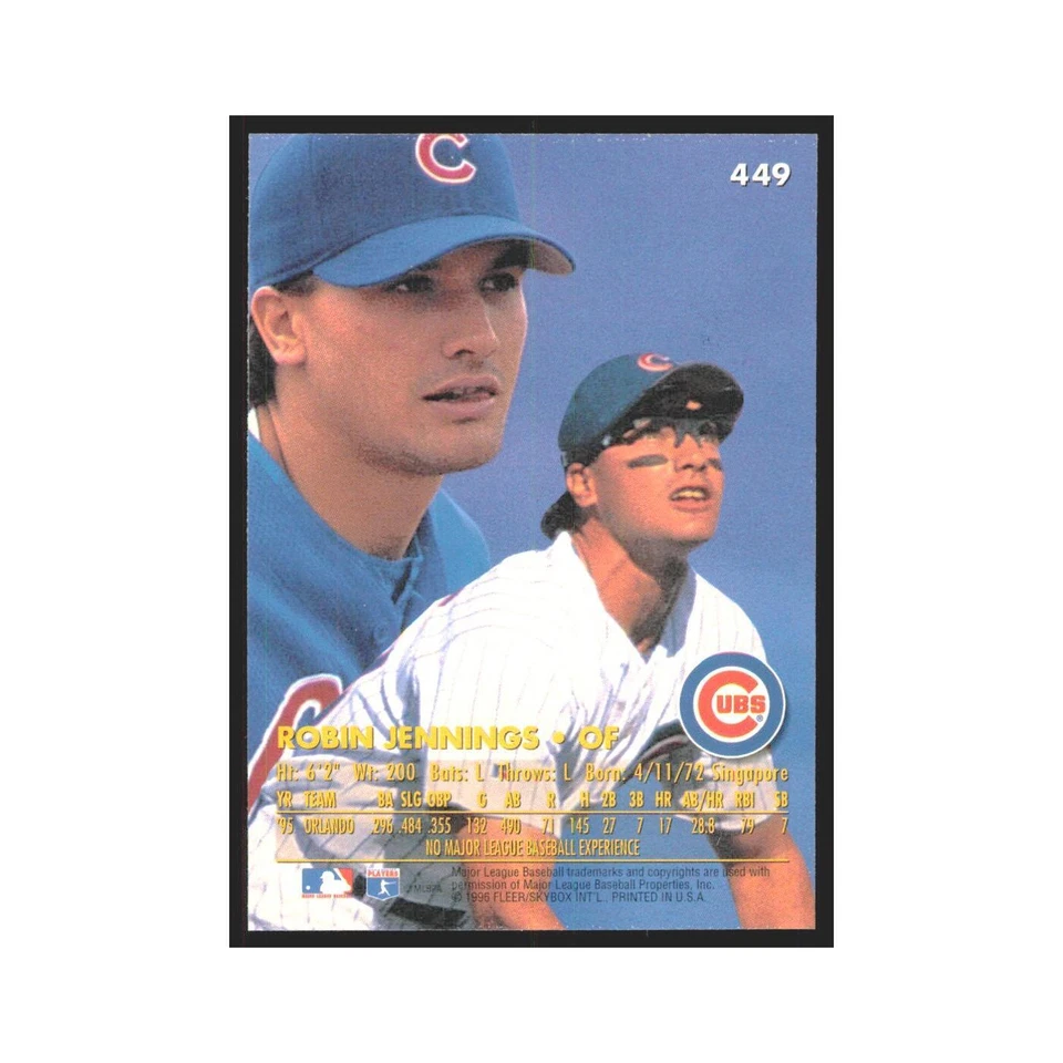 1996 Fleer Ultra Robin Jennings Cubs #449 - Image 2 of 3