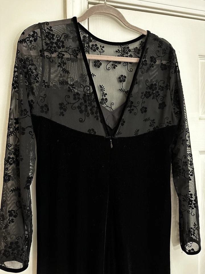 Vestido Vintage Kathie Lee Terciopelo Manga Transparente Escote Corazón Vacaciones 12 Foto 4 de 4