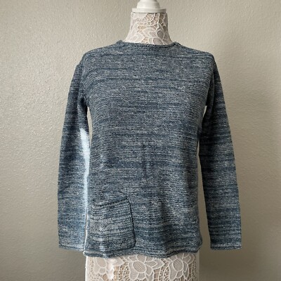 J Jill Purejill Pullover Sweater XS 100% Cotton Space Dye Forest Boho Pocket