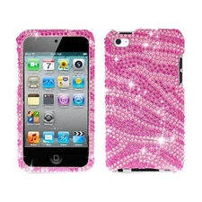 Bling Rhinestone Protector Case for iPod Touch 4th Gen - Zebra Pink/Hot Pink