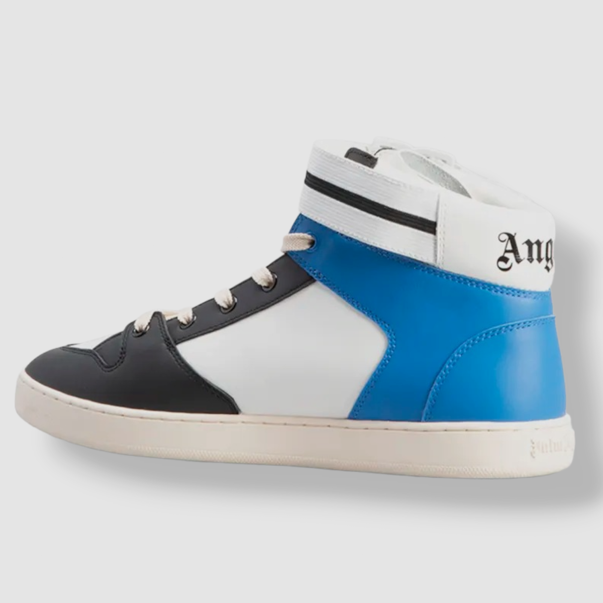 $675 Palm Angels Men White Blue Leather High-Top Sneaker  display picture 1