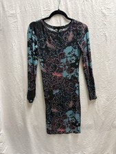 BCBGMaxAzria Black Long-Sleeve Floral Bodycon Dress with Teal & Pink