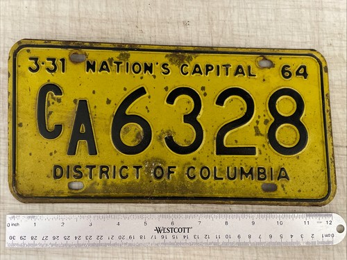 1964 District Of Columbia License Plate Tag CA 6328 Washington DC Capital