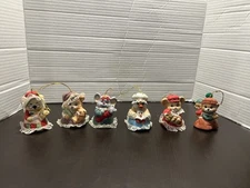 Jasco Caring Critter Chimers Bell Bisque Porcelain Christmas Ornaments Lot Of 6