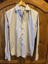 Emanuel Berg Men's Modern Fit Button Up Dress Shirt Purple Navy Check Size M
