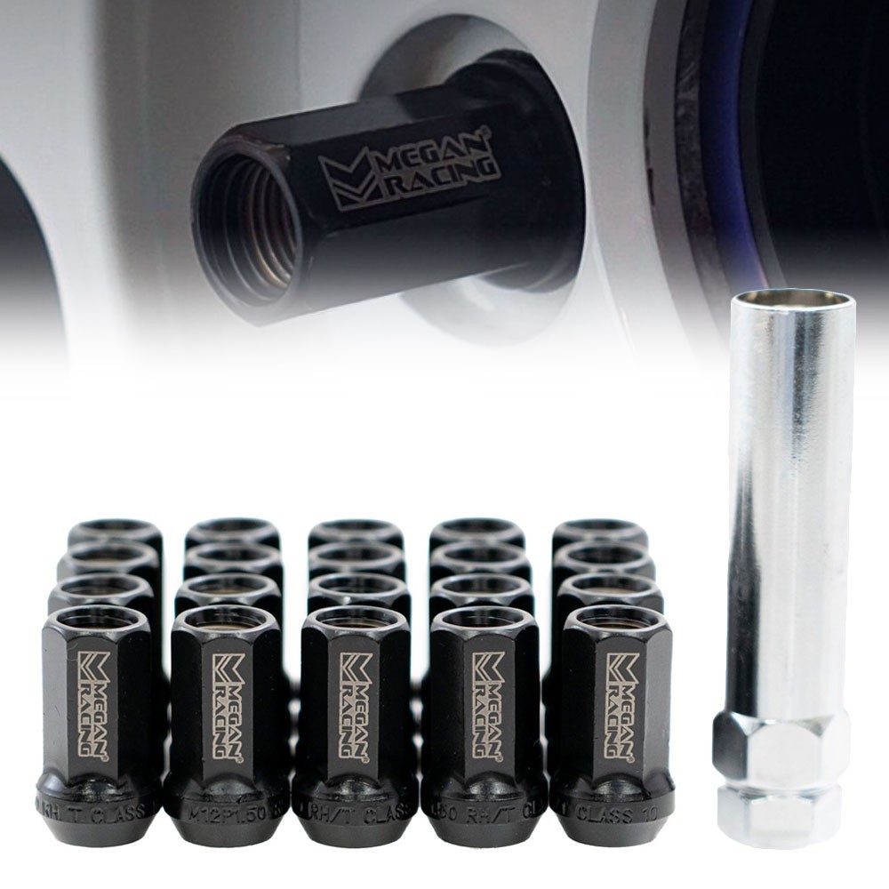 20X Megan Black Chromium-Vanadium Steel Lug Nut Heptagon Conical