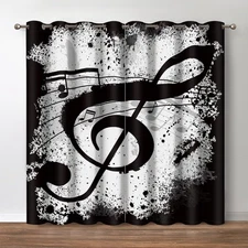 Music Note Blackout Curtains Rustic Black White Musical Notes Theme Print Dra...