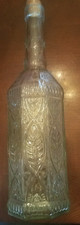 One 12" Tall 8 Sided Glass Bottle w/Cork in Clear w/Beautiful Raised Design-NEW