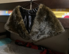 Women s Brown Solid Faux Fur Shawl/Wrap with Fur Trim for Fall/Winter