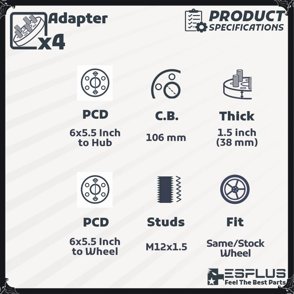 4x 1.5" HUB CENTRIC WHEEL ADAPTER SPACER 6X5.5" CB 106mm 12x1.5 FIT Toyota Lexus - Image 3 of 4