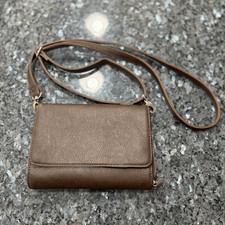 Brown Faux Leather Crossbody Wallet Purse Multi-Compartment Organizer Bag