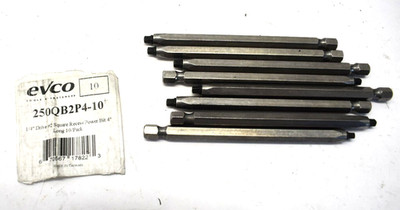 Lot of 8 Evco Square Recess Power Bits 1/2'' Drive #2 x 4'' OAL 250QB2P4-10