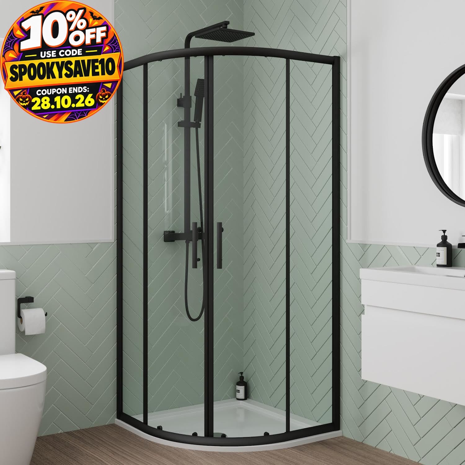 Avox Quadrant Shower Enclosure 800mm - 6mm Black - Image 2