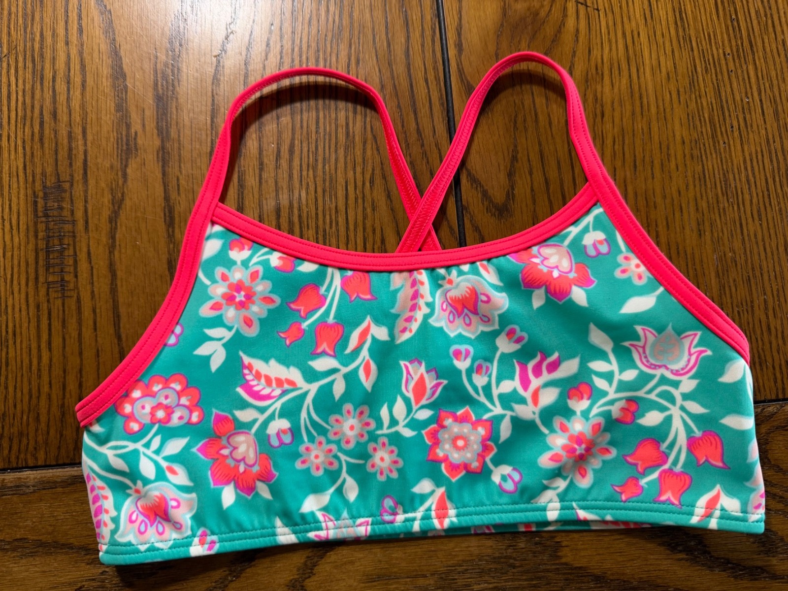 NWT Mini Boden Green Floral Bikini Top Girls Swim Top Size 9-10