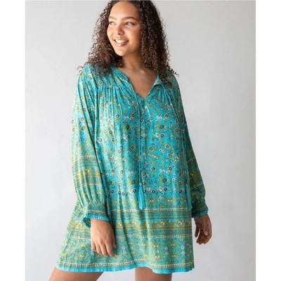 NWT Natural Life Dara Floral V-Neck Tassel Tie Boho Tunic Dress Women's Size S