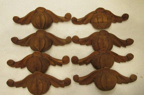 Lot of 8 Antique Carved Walnut Drawer Pulls Fruit & Leaf 7 1/2 x 2 3/4" Salvage