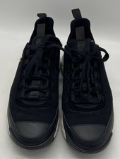 Chanel Black Velvet/Leather Gold-CC Logo Lace-Up Sneakers sz 38.5