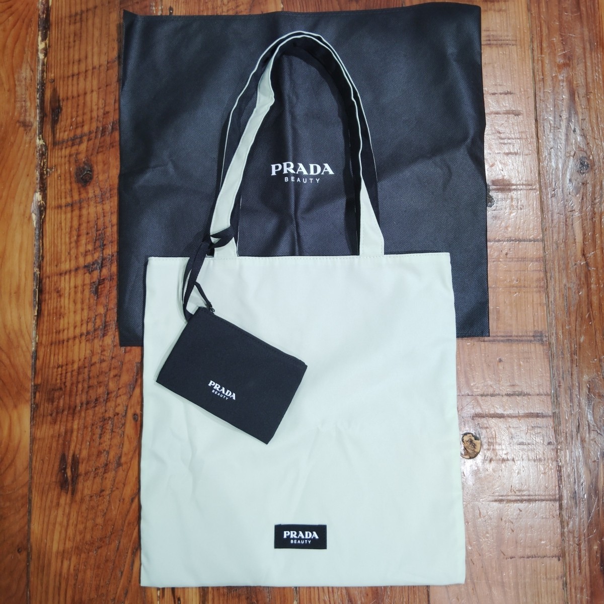 Prada Beauty Shoulder Tote Bag Pastel Green/Black Reversible w 