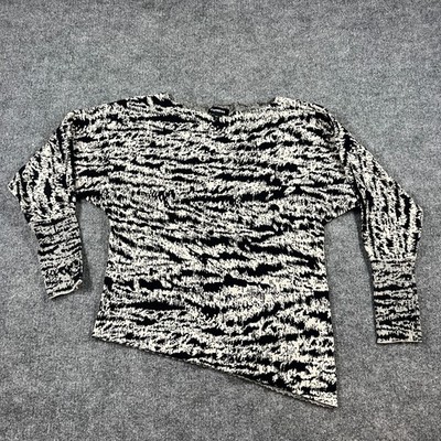 Express Sweater Womens Small Black White Zebra Print Asymmetrical Hem Boat Neck