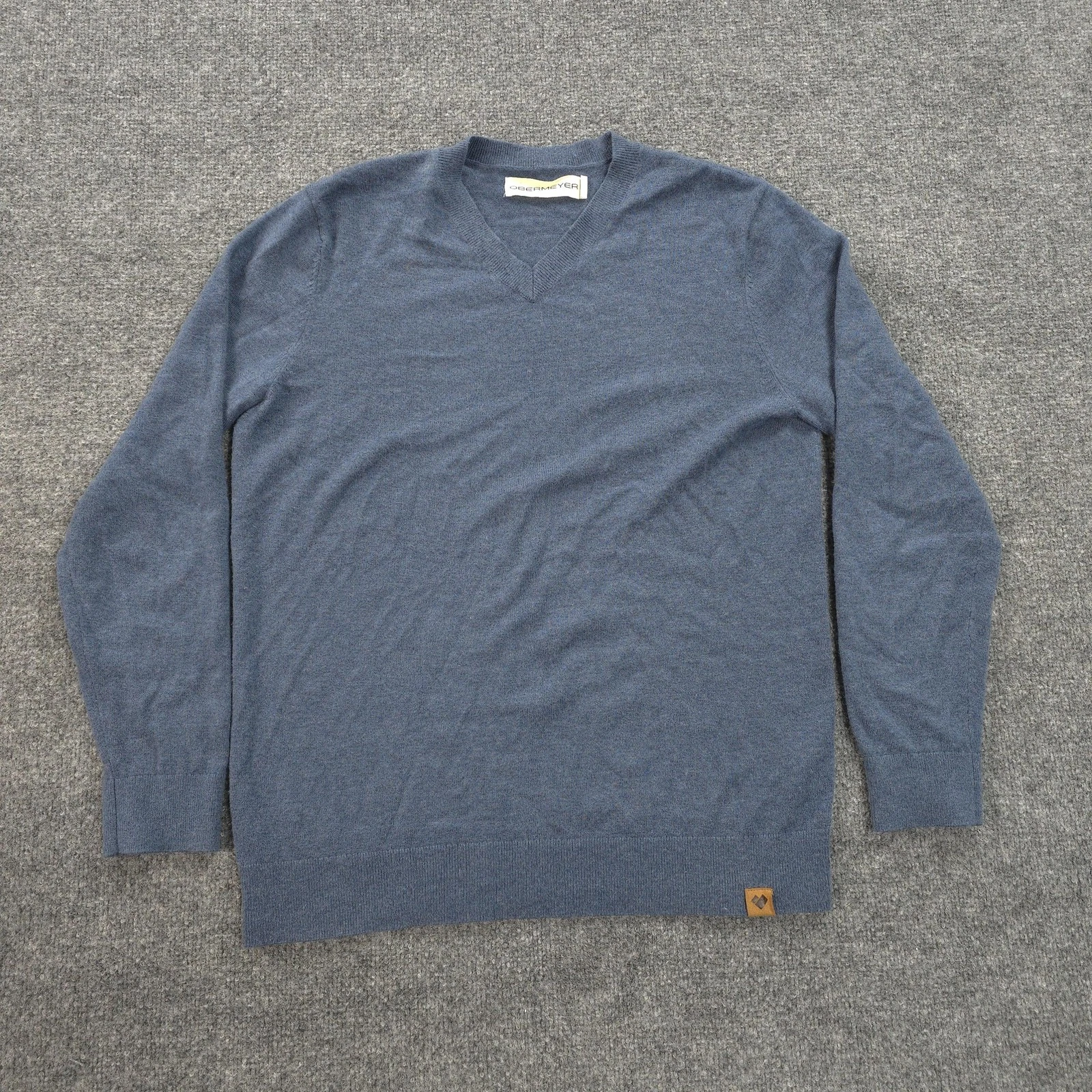 Obermeyer Sweater Mens Medium Blue Mason Merino Wool Blend V Neck Knit Pullover