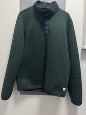 Marine Layer M Corbet Reversible Quilted Pullover Sweater Dark Green/Gray EUC