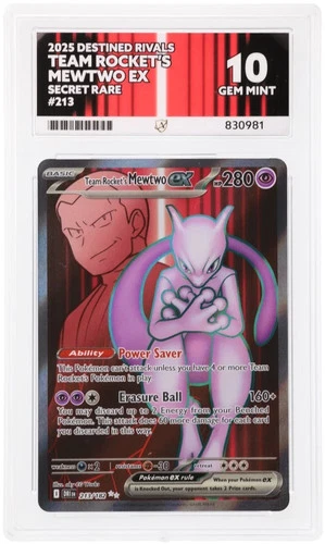 2025 Pokemon Destined Rivals Team Rocket's Mewtwo ex 213/182 Secret Rare ACE 10