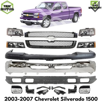 Front Bumper Chrome & Headlights Kit For 2003-2006 Chevrolet Silverado 1500