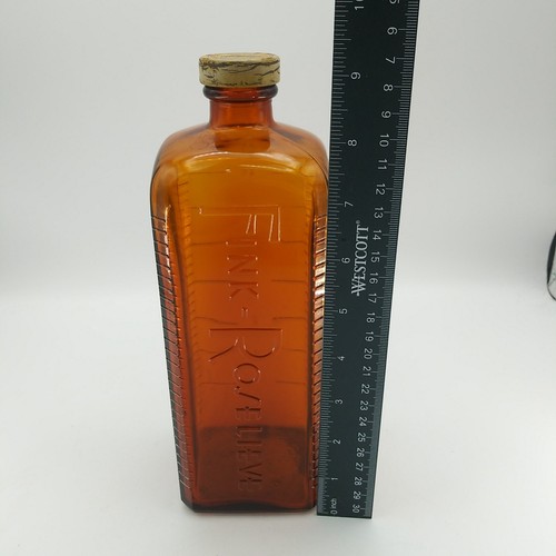 Vintage Fink Roselieve F-R Film Developing Liquid Amber empty Glass Bottle 9.5"T - Picture 2 of 14