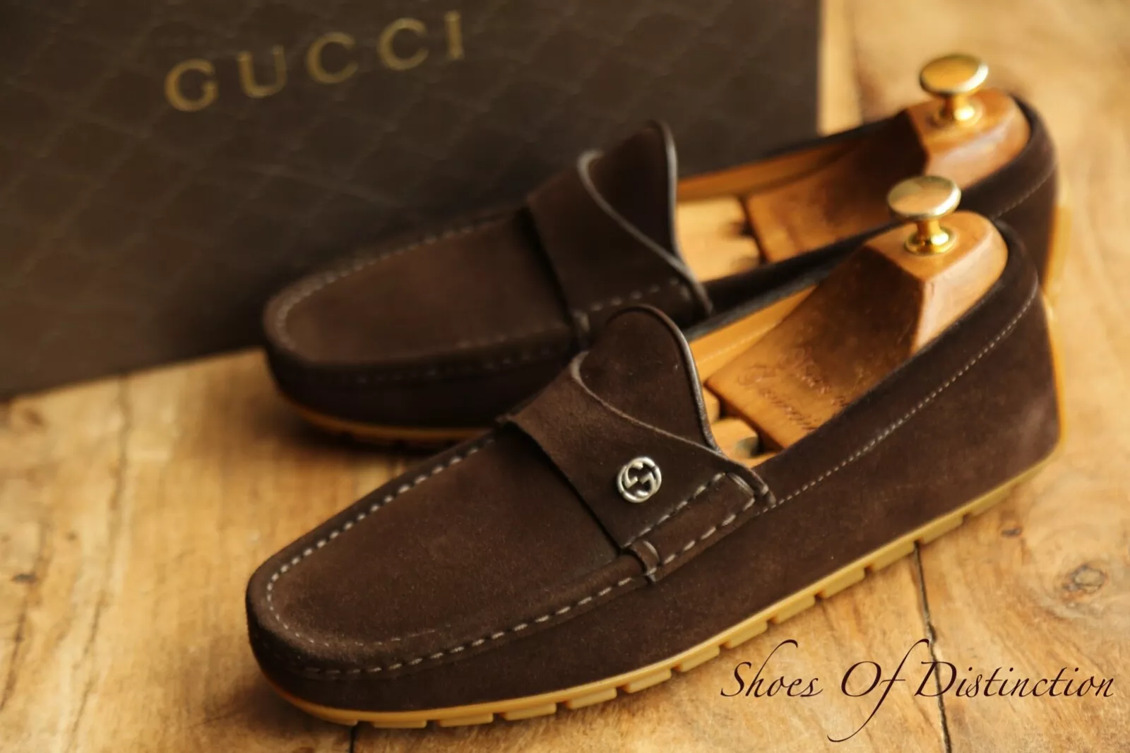 Mocassins neufs Gucci marron daim argent GG Bit chaussures de conduite hommes UK 5,5 US 6,5