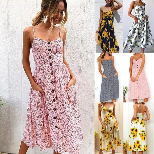 BOHO Womens Strappy Sun Dresses Summer Holiday Beach Midi Dress Plus Size 6-20 - Picture 8 of 83