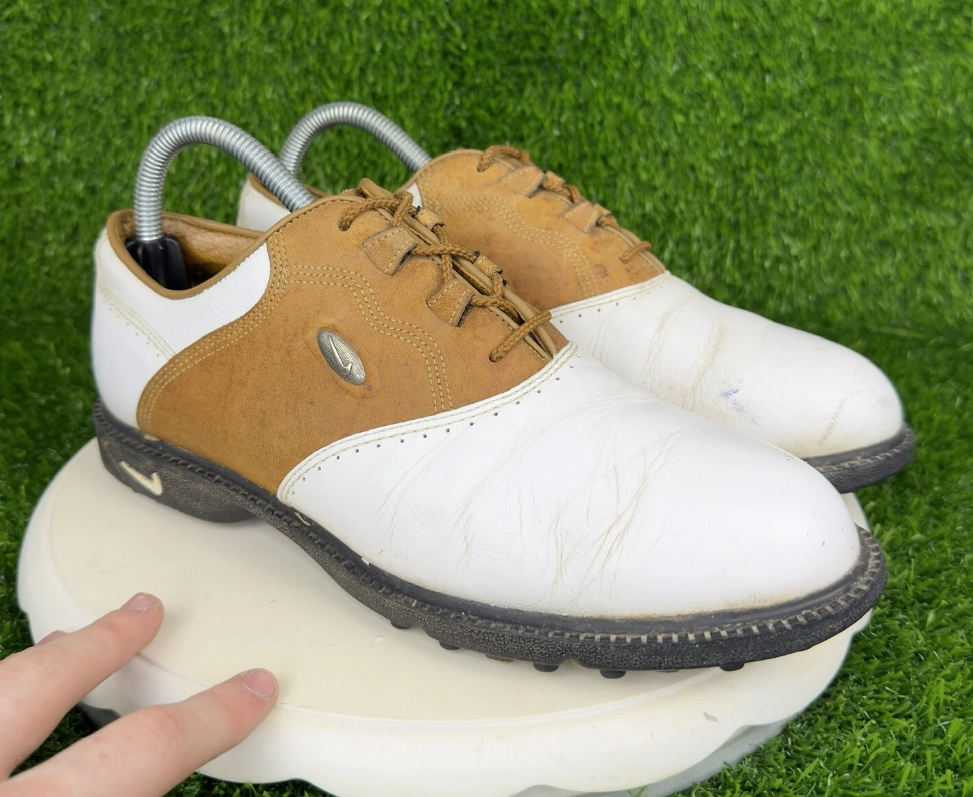 Scarpe da golf Nike Zoom Air donna Oxford camoscio bianco marrone taglia 9