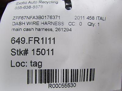 Ferrari 458 ITALIA Main Dashboard Wiring Harness P/n 261294 Ferrari 458 ITALIA Main Dashboard Wiring Harness P/n 261294