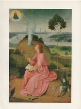 1971 Vintage HIERONYMUS BOSCH "SAINT JOHN ON PATMOS" COLOR Art Print Lithograph