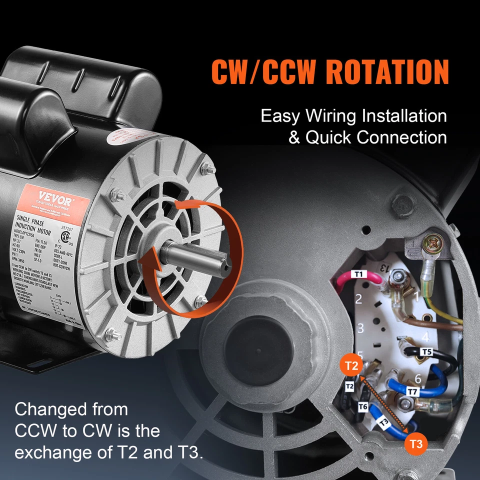 3.7HP Air Compressor Electric Motor 230V 17.2A 3450RPM 56 Frame CW/CCW Rotation - Image 4 of 4