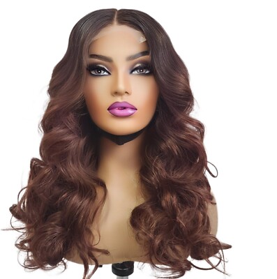 100% Ombre Human Hair Wigs For Black / White Women Brown Wavy Human Hair Wig