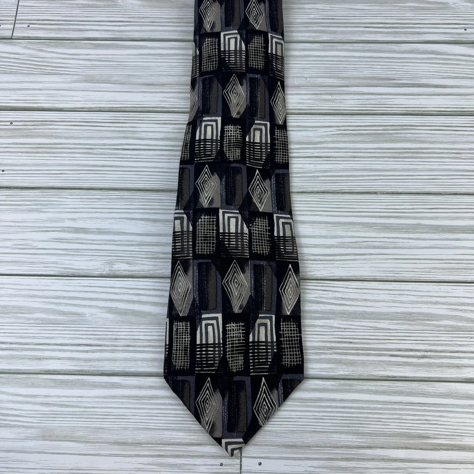 Corbata Henry Grethel 100 % seda italiana para hombre gris negro marfil patrón geométrico Foto 2 de 4