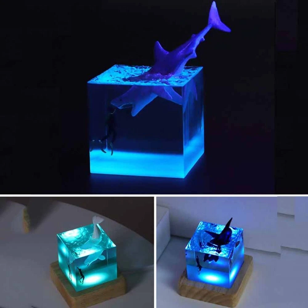 Epoxy resin and walnut led night lamp deals
