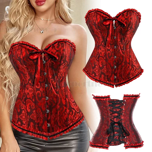 Damen Sexy Überbrust Taille Trainer Schnür Korsett Vintage Bustier Top Übergröße - Bild 21 von 28