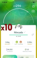 10x Nincada Pokemon Bundle !! Good Chance of Lucky and Good IVs !! Go