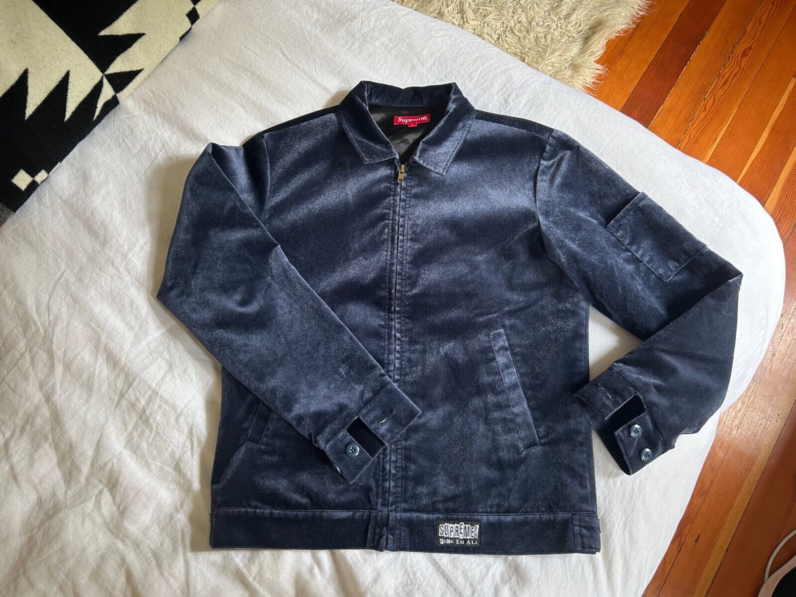 Supreme Velvet Zip-Up Jacket Blue (FW14) Men's Size S | eBay