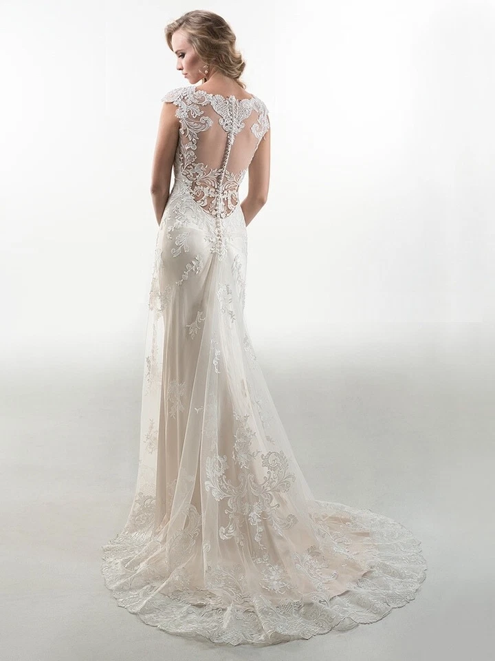 Maggie Sottero Wedding Dress - Francesca Size 0 - Lace Overlay Ivory Satin - Image 3 of 4