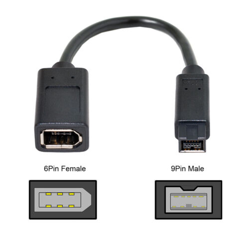Firewire da 20 cm IEEE 1394 6 pin femmina a 1394b 9 pin maschio cavo da 400 a 800 nero - Foto 2 di 7