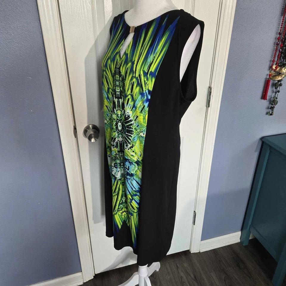 Vestido de Trabajo Sandra Darren 14 Verde Negro Azul Tropical Sin Mangas Foto 4 de 4