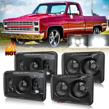 4pcs 4x6" LED Headlights HI-LO Beam Lamp for Chevy Pickup 1981-87 C10 K10 Blazer