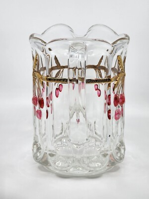 モッサーグラス チェリー　MOSSER GLASS Mosser Art Glass Cherry Thumbprint 52 oz Pitcher and 4 Flat