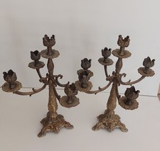 Coppia Candelabri Da Viaggio  Pieghevoli Bronzo