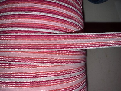 10 yards Hot Baby Pink white Stripe stripes foldover elastic FOE 5/8'' wide