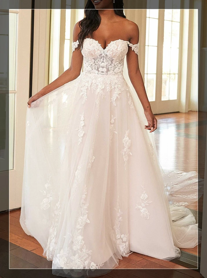 Einzigartiges  Brautkleid Hochzeitskleid Spitze 32-46 Übergröße Knöpfe Ivory NEU - Bild 1 von 4