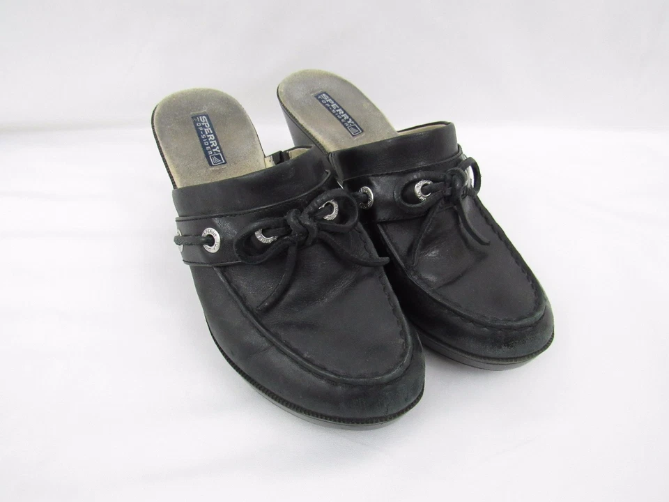 Zapatos Sperry Top Sider para mujer Mocasín Zueco Tacones Cuero Negro Lazo Talla 7 M Foto 3 de 4
