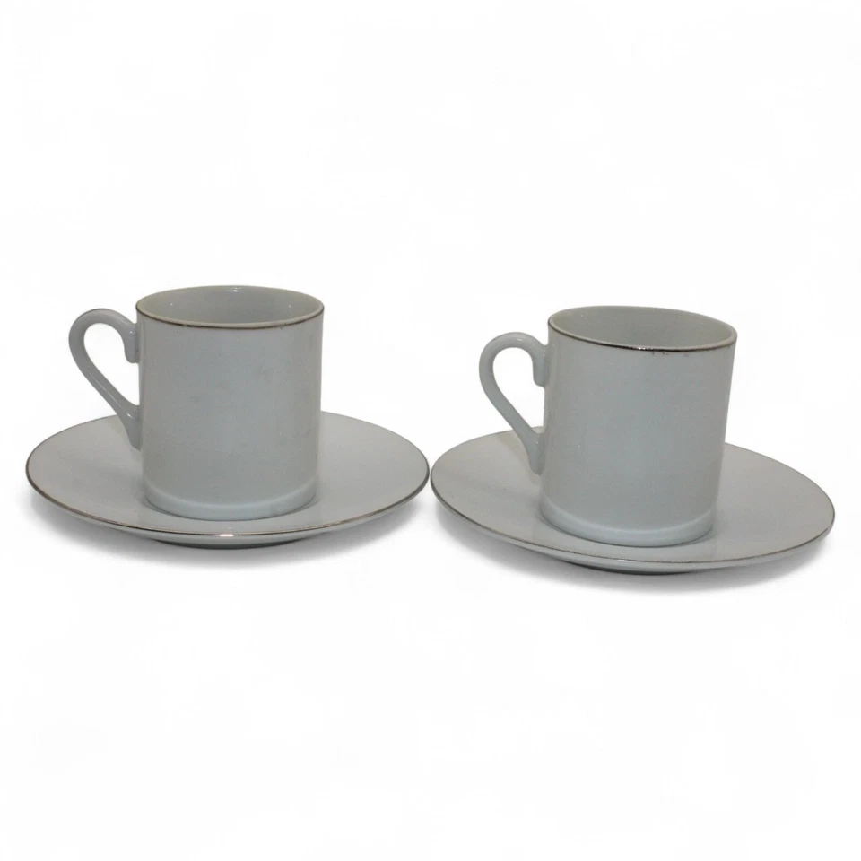 Juego de 2 tazas de café espresso vintage de porcelana gris diseño rosa con platillos a juego Foto 2 de 4